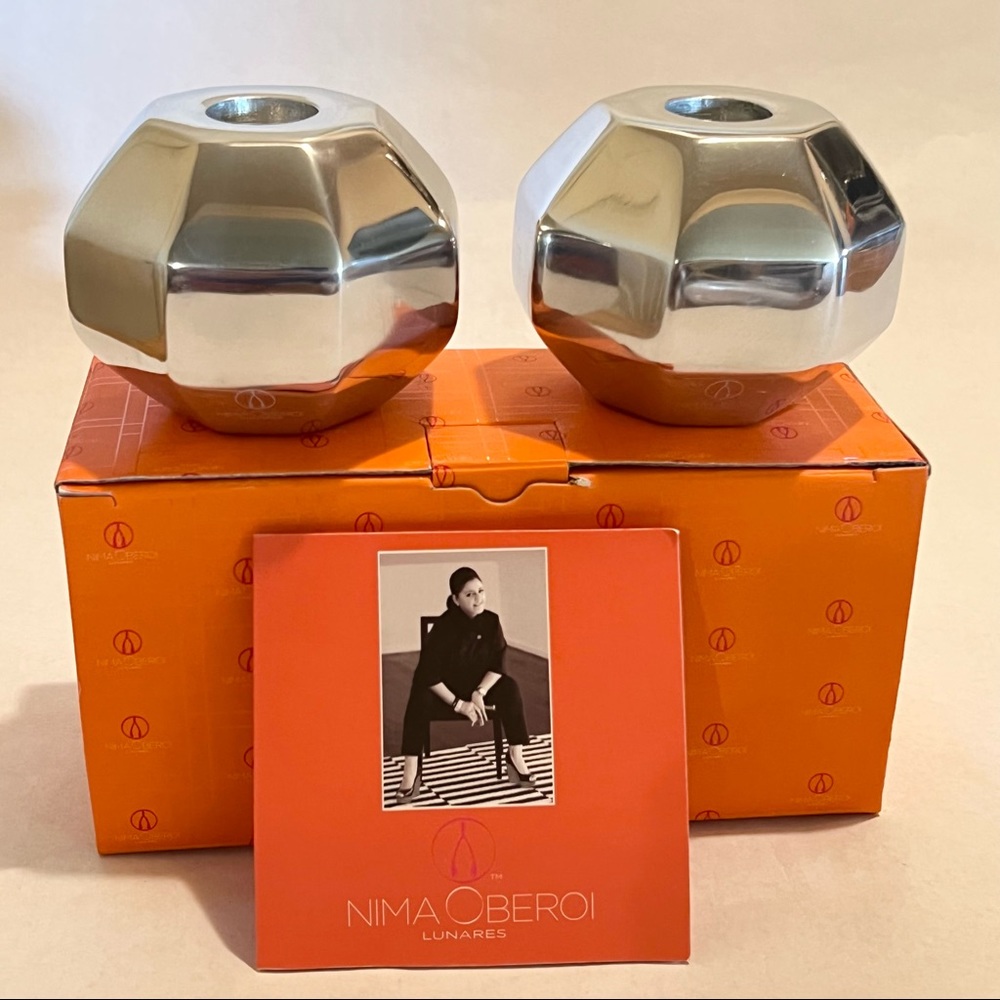 Nima Oberoi Lunares Candlestick Holders Silvertone